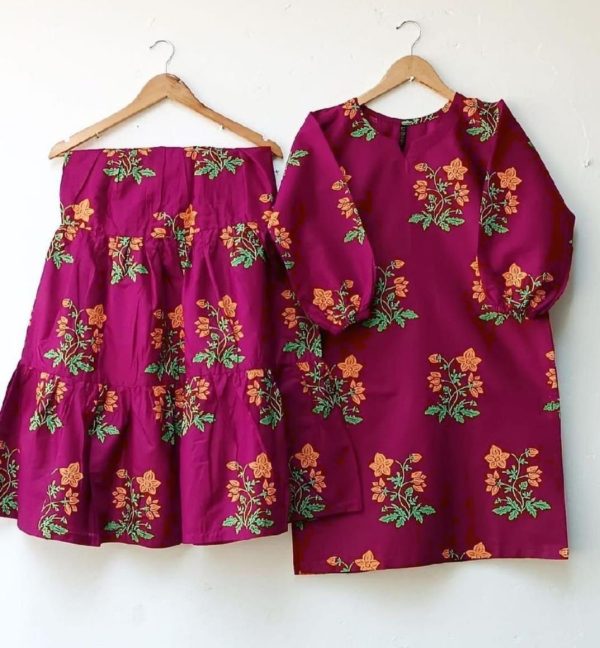 2 Pcs Dress Flower Shrara Print