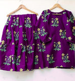 2 Pcs Dress Flower Shrara Print