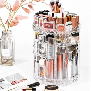 360° Rotating Crystal Makeup Organizer | Adjustable Cosmetic Display Stand Box, Makeup Storage For Vanity Bedroom & Bathroom – Big Size