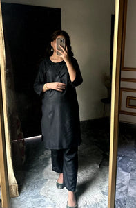 Black 2pc Suit Plain Shirt & Trouser-new Design New Trendy Party Wear For Girls/women