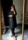 Black 2pc Suit Plain Shirt & Trouser-new Design New Trendy Party Wear For Girls/women