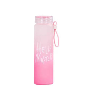 Frosted Glass Water Bottle With Hello Master Decal Logo – 400ml (random Color)