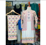 Jacket Print Summer Arabic Lenin 2 Pcs Stitched Suit For Women’s And Girls.