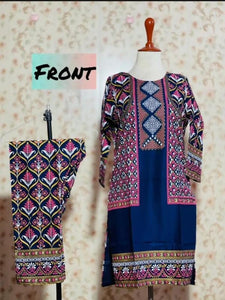 Jacket Print Summer Arabic Lenin 2 Pcs Stitched Suit For Women’s And Girls.