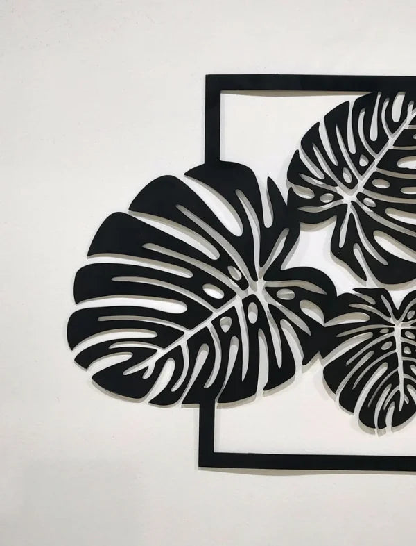 Leafs Wall Art Wall Hanging Mdf Wood Material (black Color )