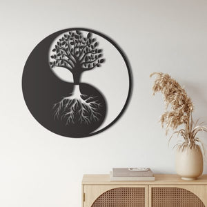 Tree Branches Yin Yang Wall Decor Wooden Wall Decoration( Color Black)